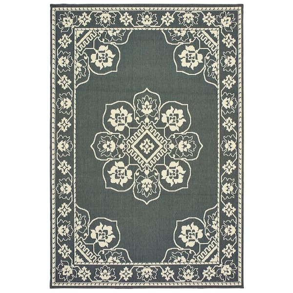 4ft. x 6ft. Floral Throw Area Rug Water Resistant, Gray/Ivory