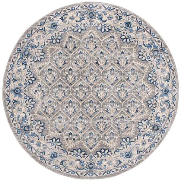 3ft x 3ft Round Area Rug Multi-Floral Pattern, Light Gray/Blue