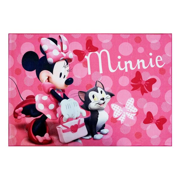 Area Rug Minnie Mouse Pink 5 ft. x 7 ft. Juvenile Easy Care Canvas Backing