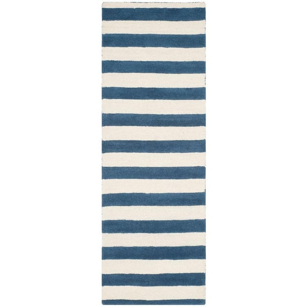 Runner Rug Area Navy/Ivory 3 ft. x 6 ft. Indoor Transitional Striped Pattern