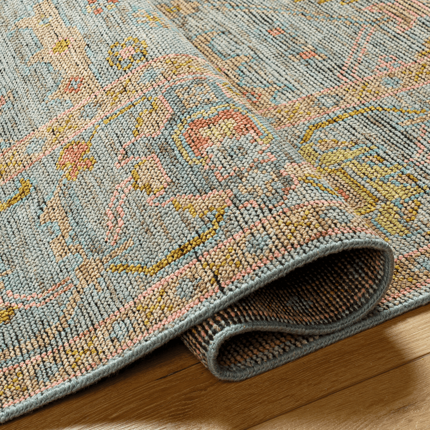Reign Pale Blue & Dusty Rose Wool/Cotton Area Rug - Available in a Variety of Sizes