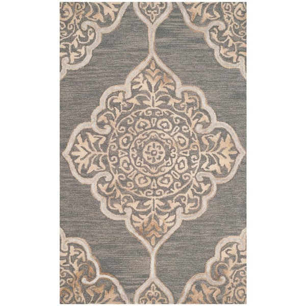 Throw Rug Area Dip Dye Slate / Beige 3 ft x 5 ft Indoor Medallion Floral Pattern