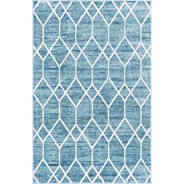 4 ft x 6 ft Rectangle Throw Area Rug Matrix Trellis, Turquoise