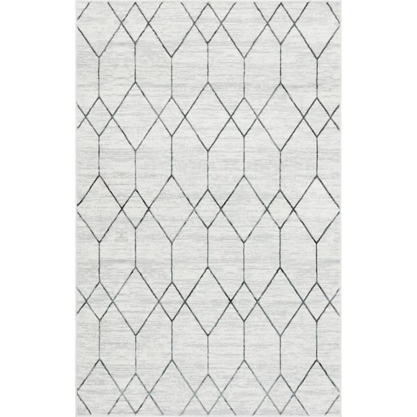 4 ft x 6 ft Rectangle Throw Area Rug Matrix Trellis, White