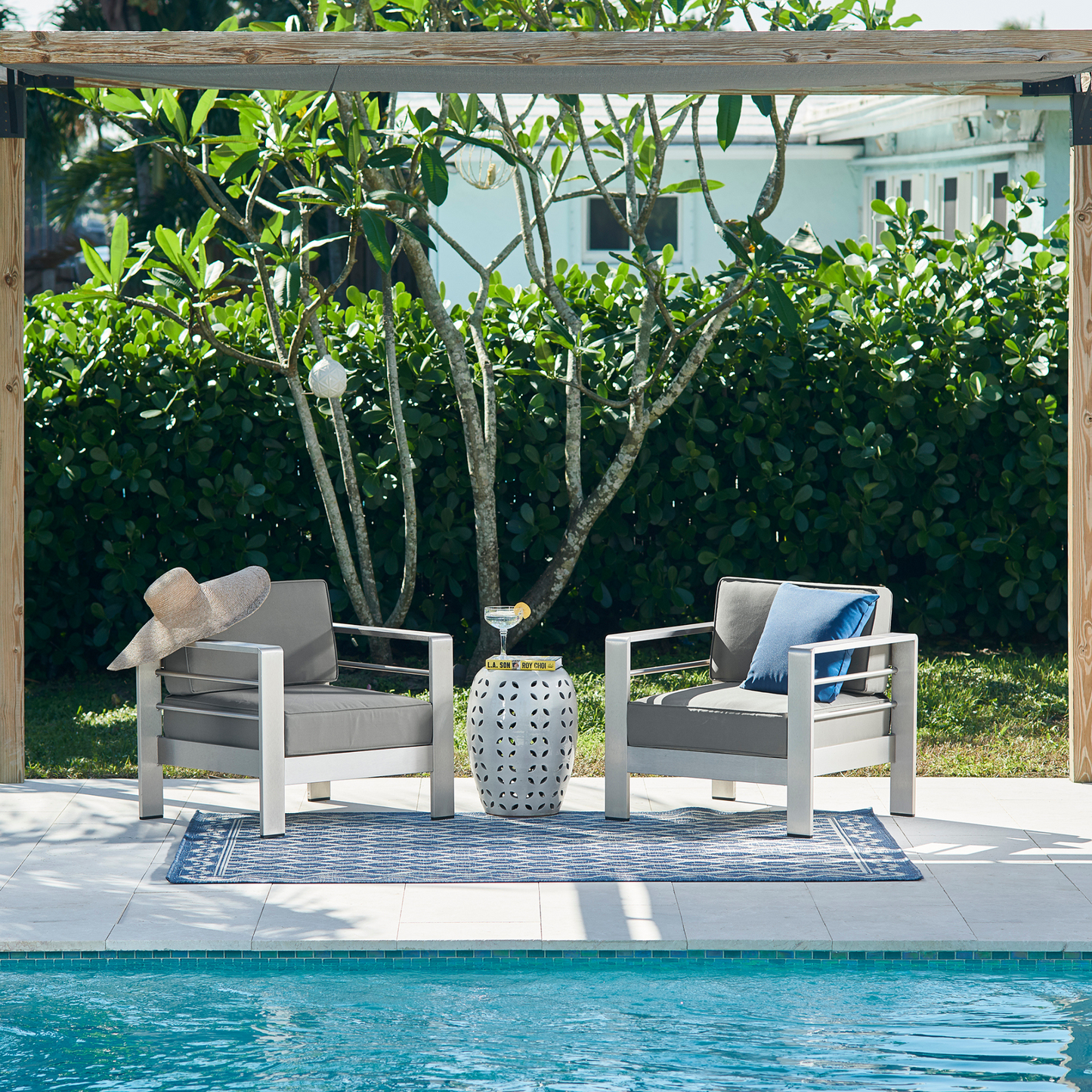 Riviera Blue Recycled Plastic Indoor Outdoor Rug