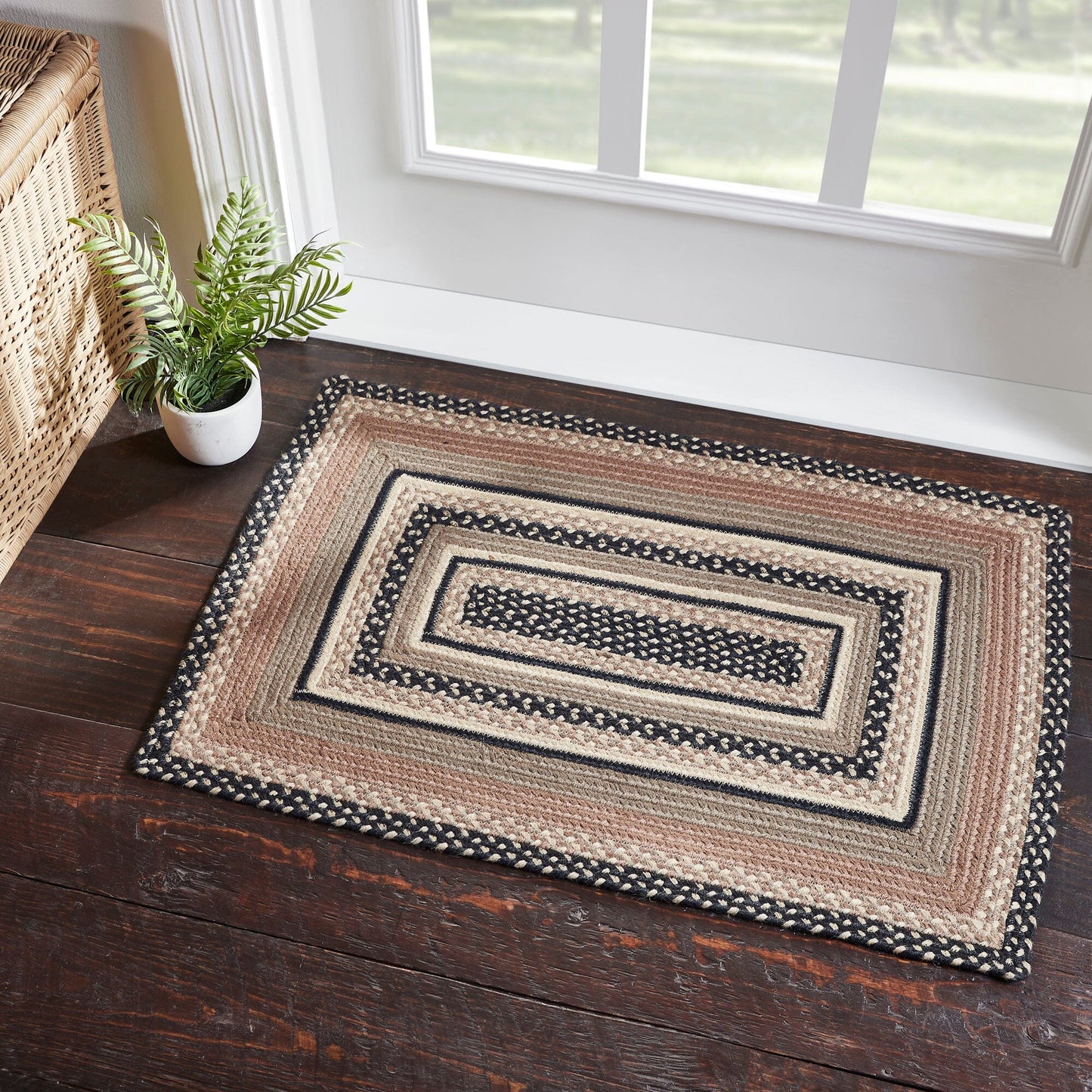 Sawyer Mill Charcoal Rectangle Braided Rug 24x36" - with Pad