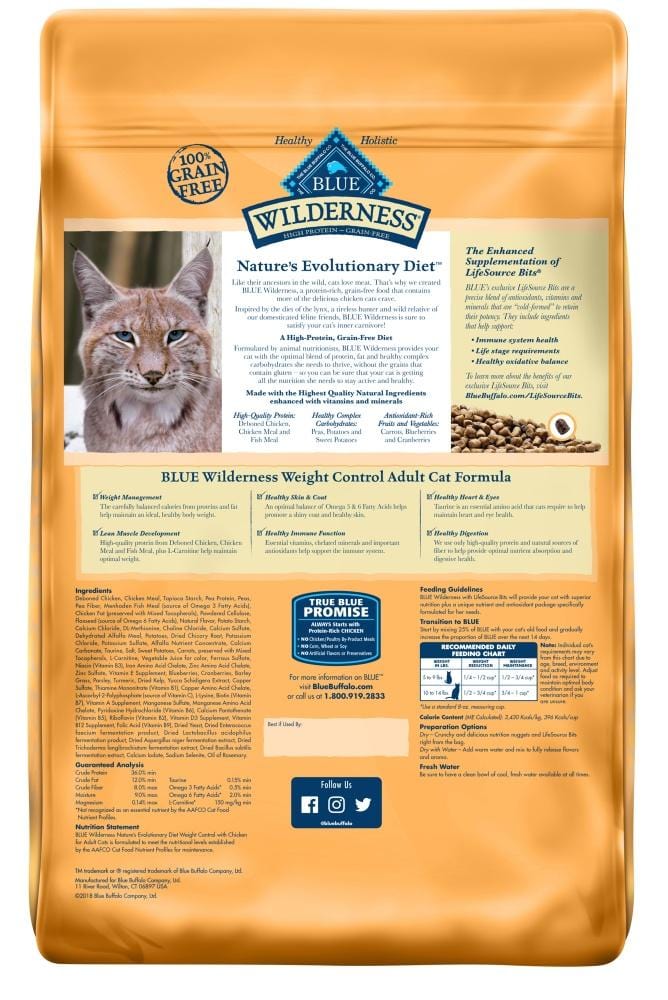 Blue Buffalo Wilderness Grain Free Weight Control Chicken Recipe Dry Cat Food