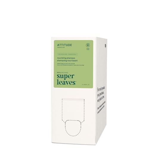 ATTITUDE Nourishing Hair Shampoo, EWG Verified, For Dry and Damaged Hair, Naturally Derived Ingredients, Vegan and Plant Based, Grapeseed Oil and Olive Leaves, Bulk Refill, 2 Liters