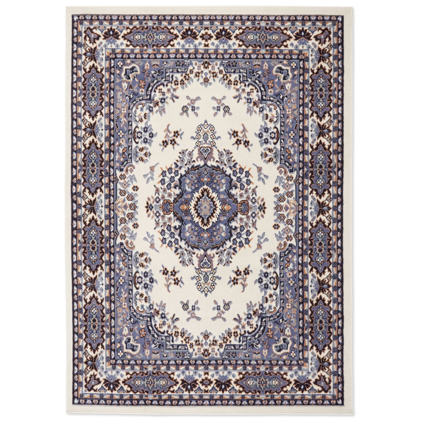 Area Rug Ivory / Blue 5 ft. x 7 ft. Traditional Oriental Medallion Pattern