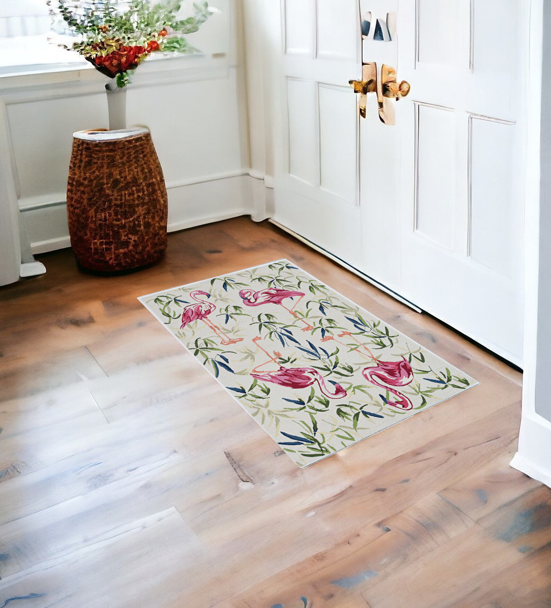 5' X 7' Ivory Or Pink Flamingo Indoor Area Rug
