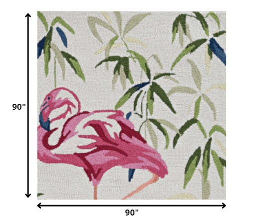 5' X 7' Ivory Or Pink Flamingo Indoor Area Rug