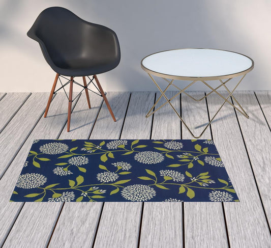 Blue and Green Round Floral Indoor Outdoor Area Rug