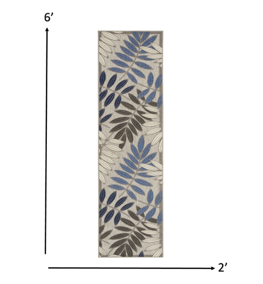 5' X 7' Blue And Gray Floral Stain Resistant Indoor Outdoor Area Rug