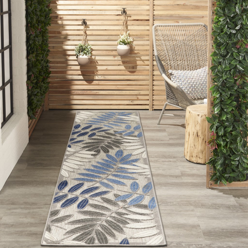 5' X 7' Blue And Gray Floral Stain Resistant Indoor Outdoor Area Rug