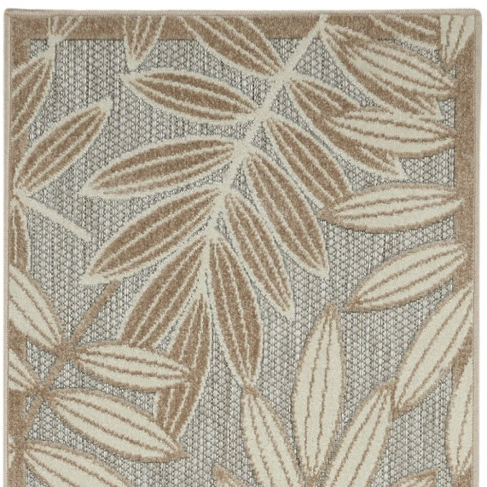 4' X 6' Gray And Ivory Floral Stain Resistant Indoor Outdoor Area Rug