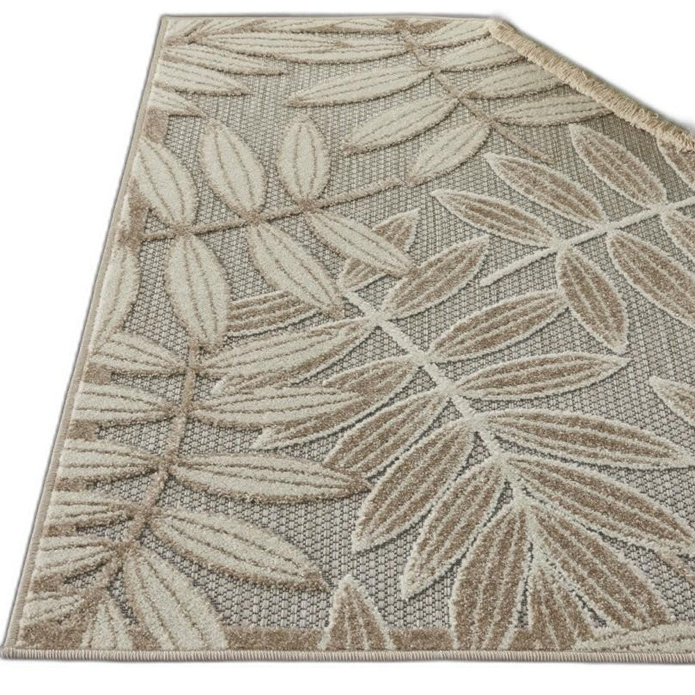 4' X 6' Gray And Ivory Floral Stain Resistant Indoor Outdoor Area Rug