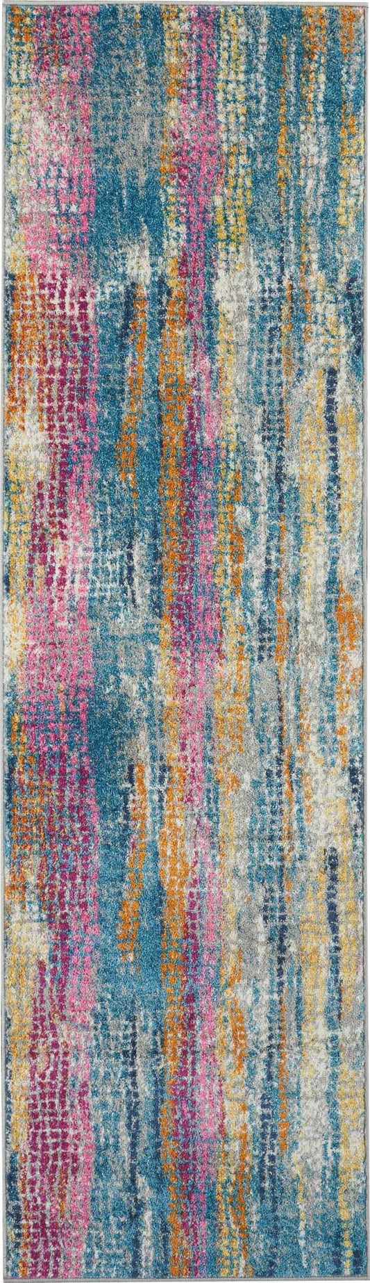 8' Pink And Blue Abstract Power Loom Runner Rug
