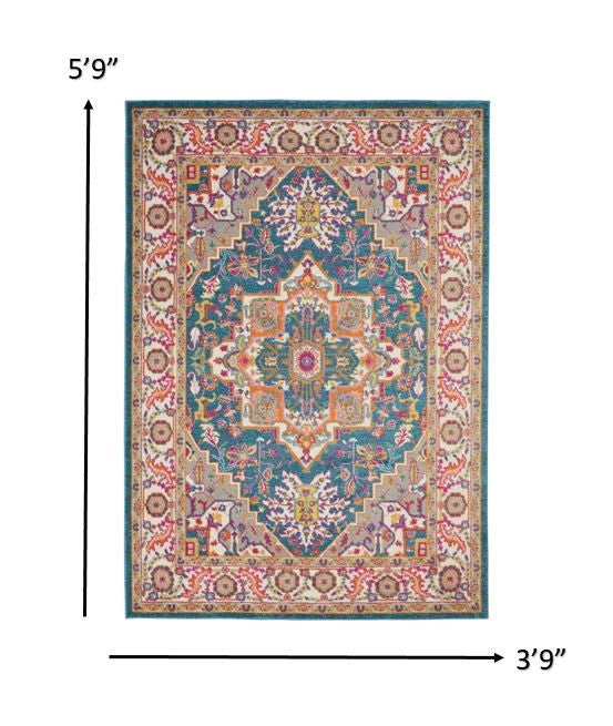 4' X 6' Teal Blue Power Loom Area Rug