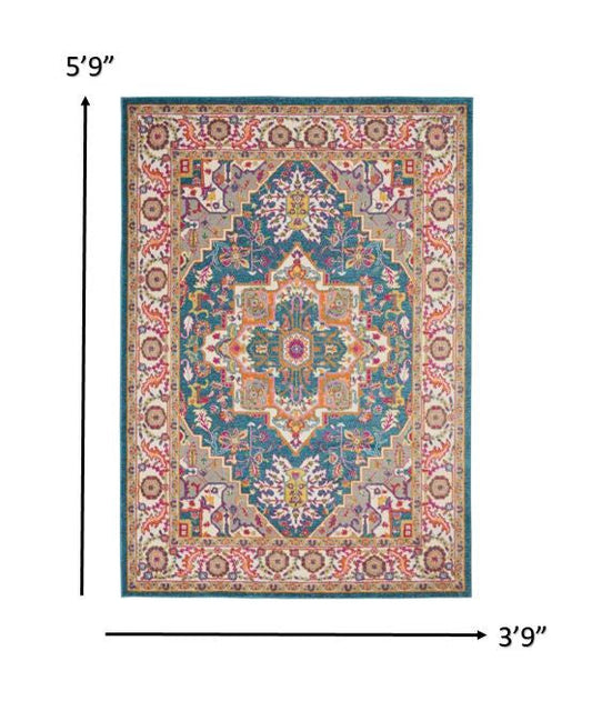 4' X 6' Teal Blue Power Loom Area Rug