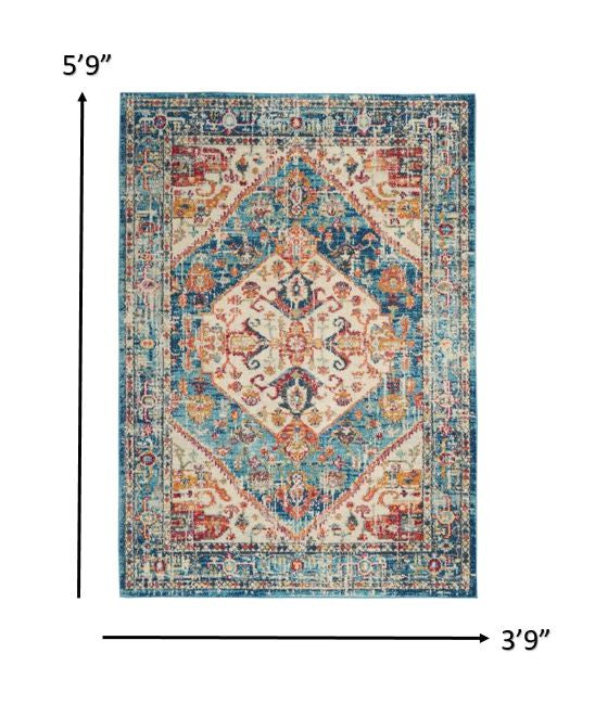 4' X 6' Blue And Ivory Power Loom Area Rug