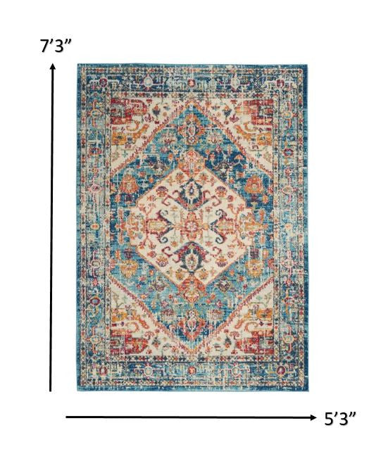 4' X 6' Blue And Ivory Power Loom Area Rug