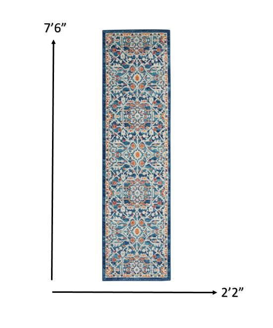 5' X 7' Blue And Ivory Floral Power Loom Area Rug