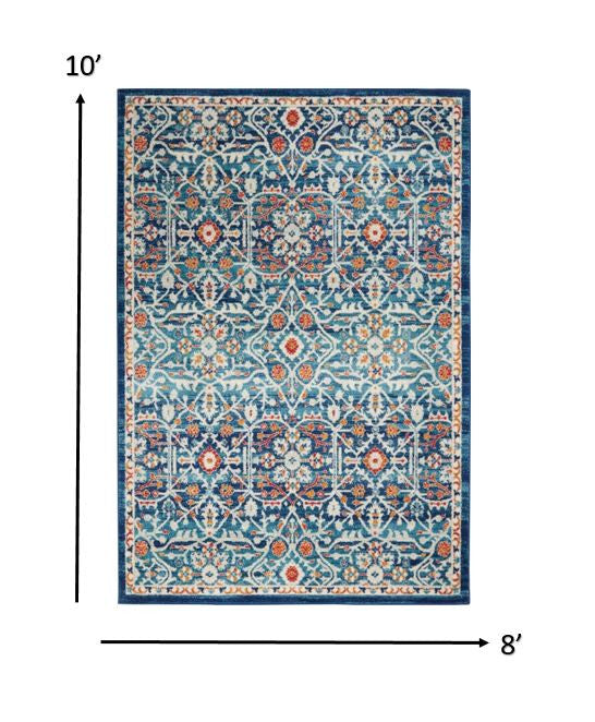 5' X 7' Blue And Ivory Floral Power Loom Area Rug