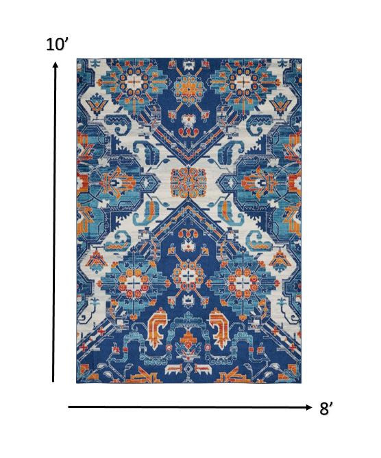 4' X 6' Blue And Ivory Floral Power Loom Area Rug
