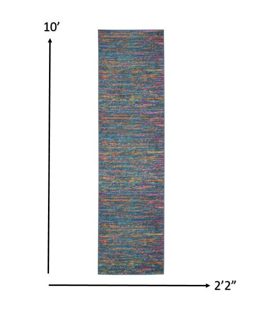 6' Blue And Orange Abstract Power Loom Runner Rug