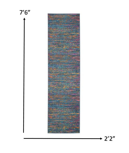 6' Blue And Orange Abstract Power Loom Runner Rug