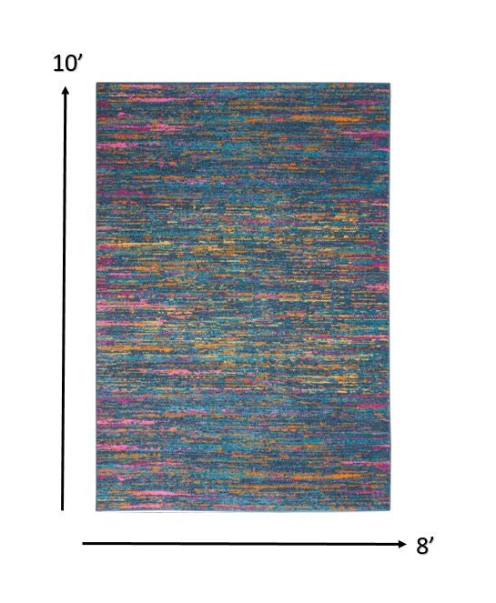 6' Blue And Orange Abstract Power Loom Runner Rug