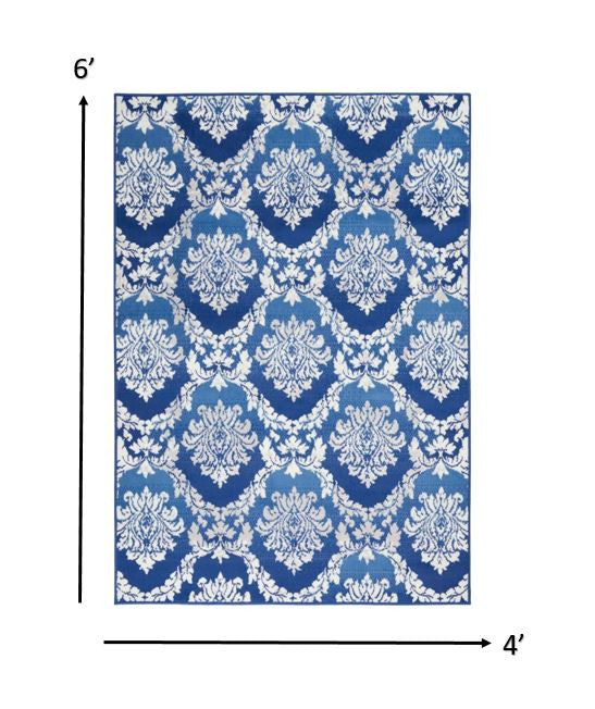 4' X 6' Blue Floral Dhurrie Area Rug