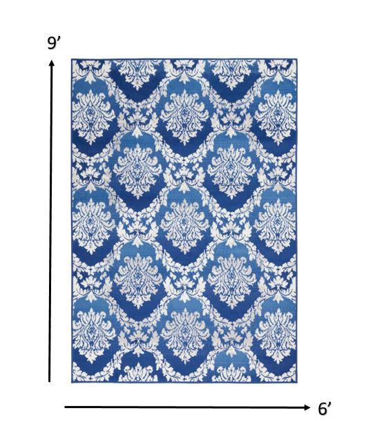 4' X 6' Blue Floral Dhurrie Area Rug