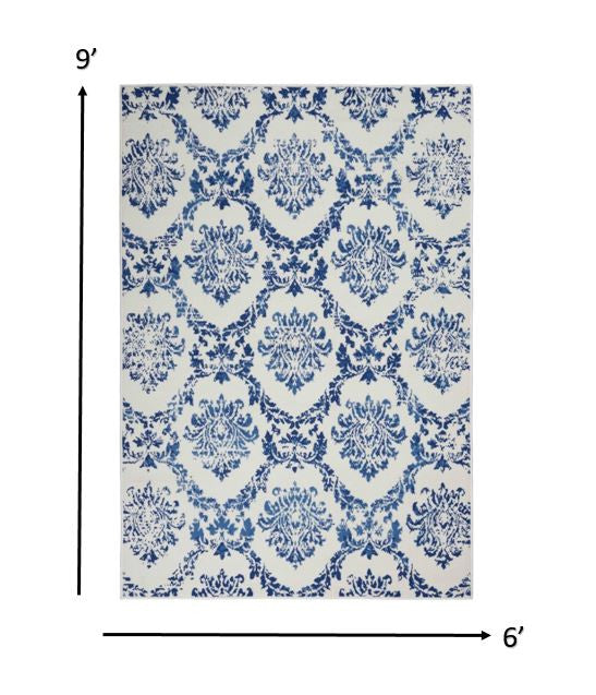 4' X 6' Blue Floral Dhurrie Area Rug