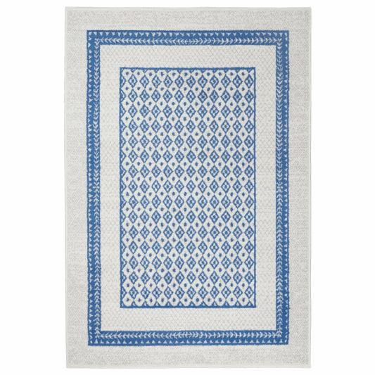 4' X 6' Navy Blue Geometric Dhurrie Area Rug