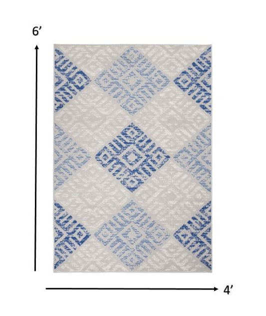 4' X 6' Blue Gray Geometric Dhurrie Area Rug