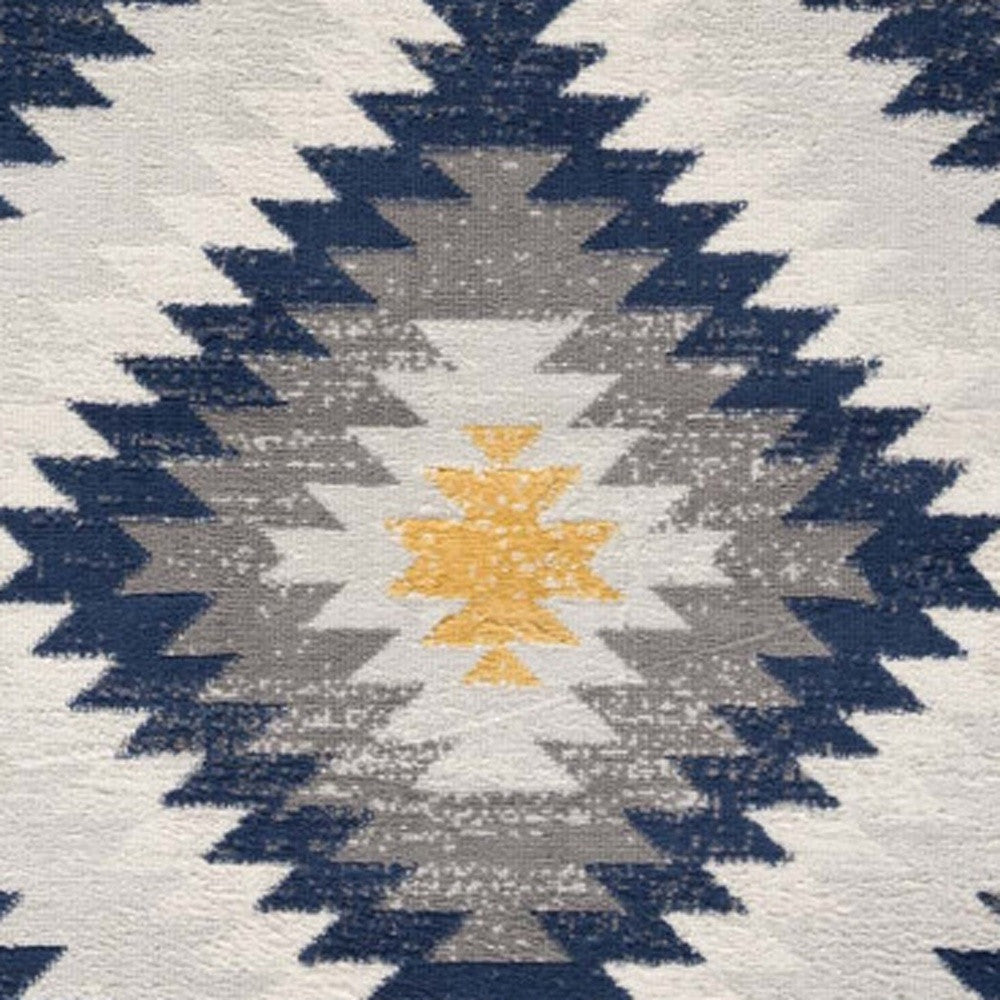 9’ x 13’ Blue and Gray Kilim Pattern Area Rug