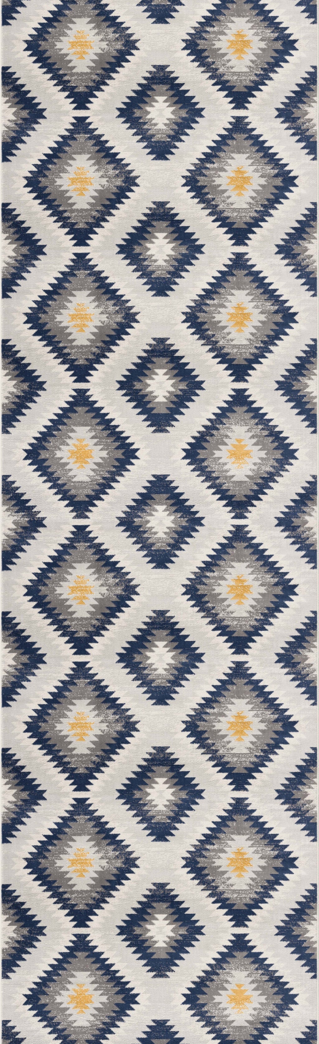 9’ x 13’ Blue and Gray Kilim Pattern Area Rug