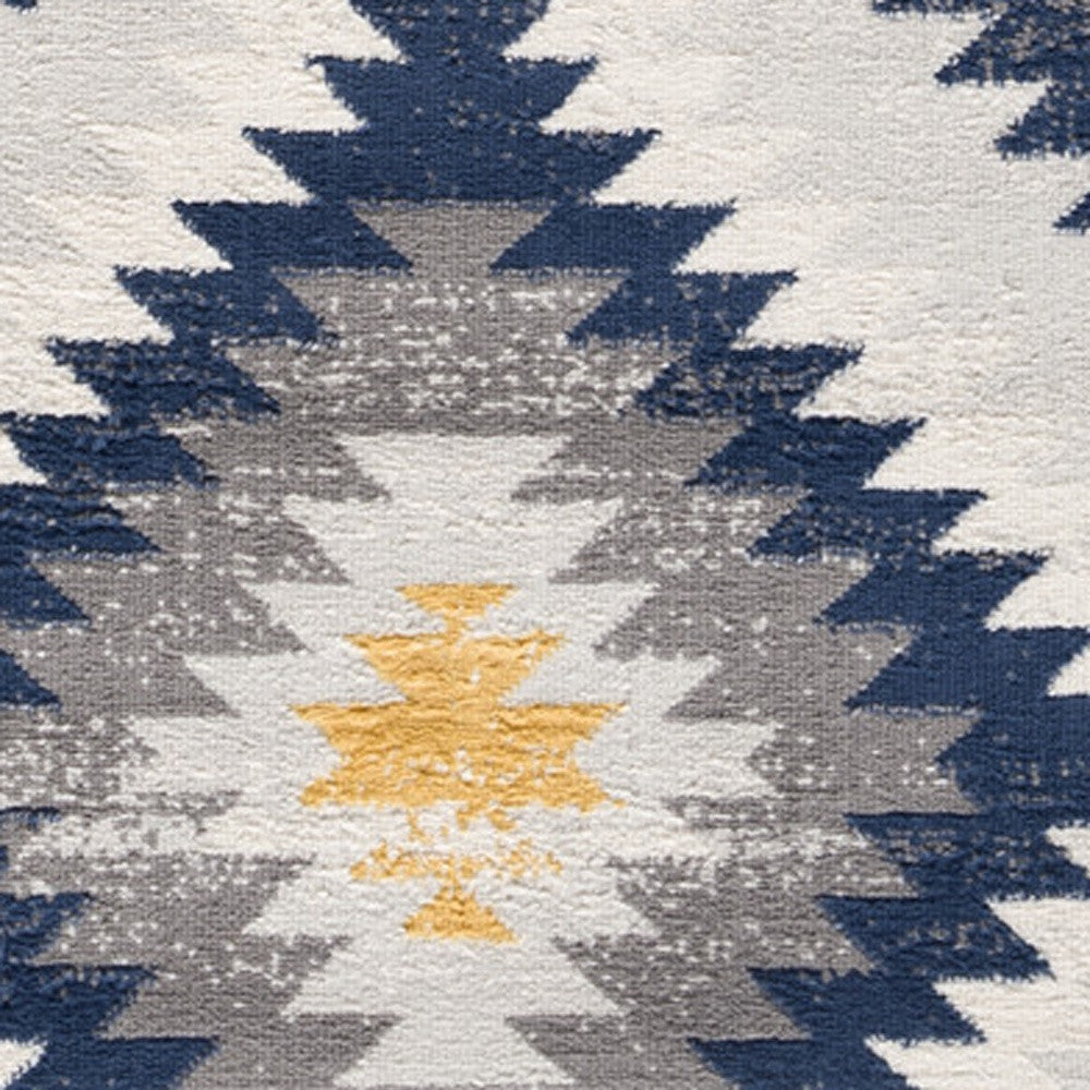 9’ x 13’ Blue and Gray Kilim Pattern Area Rug