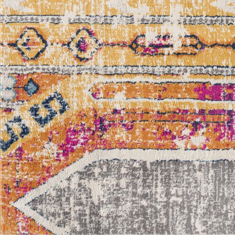 4' x 6' Orange and Ivory Southwestern Dhurrie Area Rug