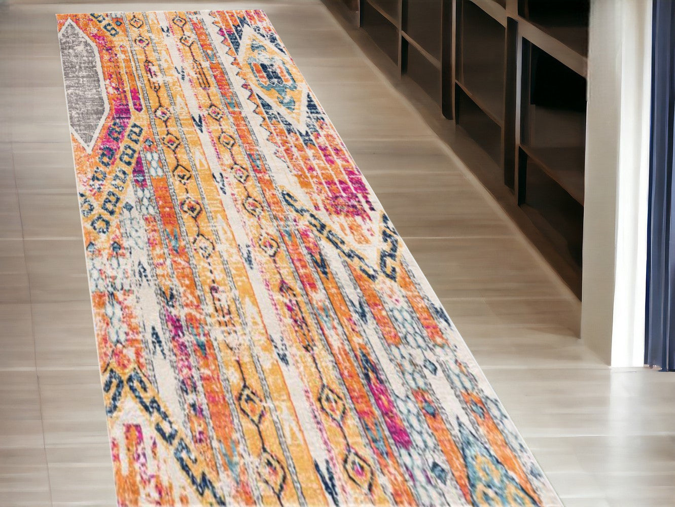 4' x 6' Orange and Ivory Southwestern Dhurrie Area Rug