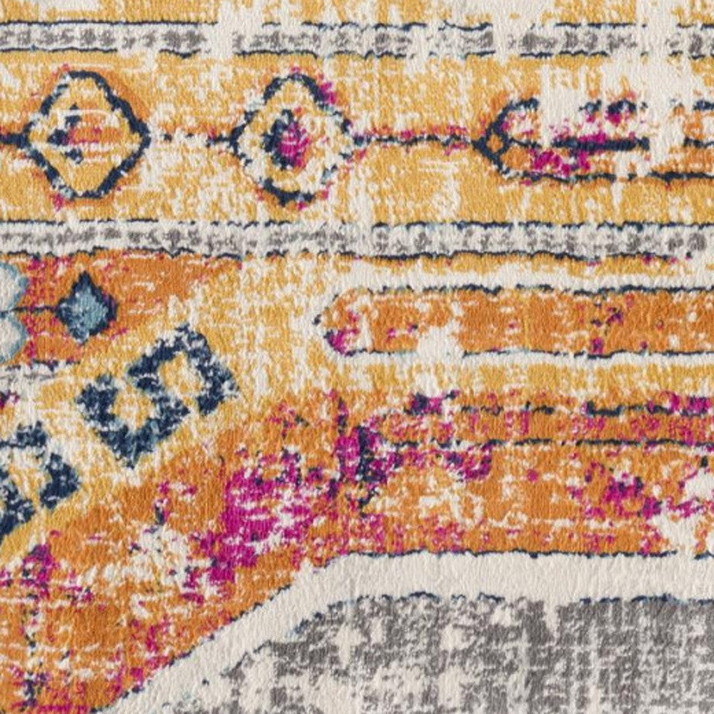 4' x 6' Orange and Ivory Southwestern Dhurrie Area Rug