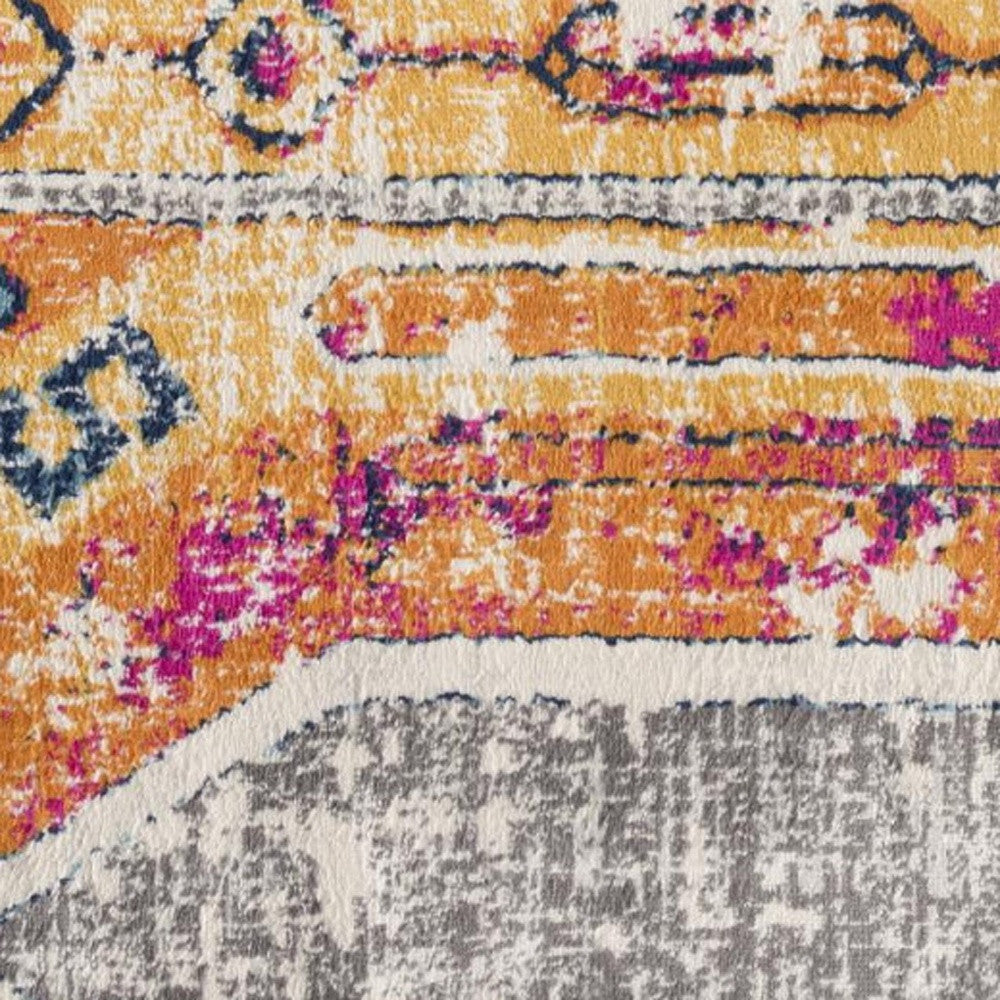 4' x 6' Orange and Ivory Southwestern Dhurrie Area Rug
