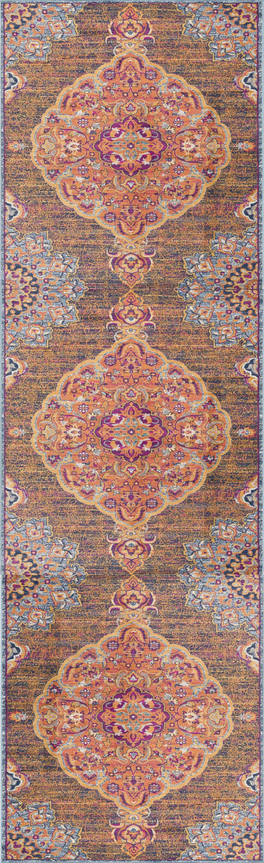 5’ X 8’ Rustic Orange Medallion Area Rug