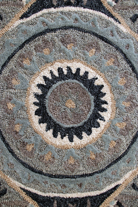 3’ Round Gray Geometric Medallion Area Rug