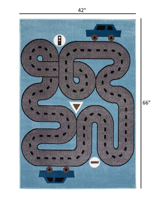 5’ x 7’ Blue Imaginative Racetrack Area Rug
