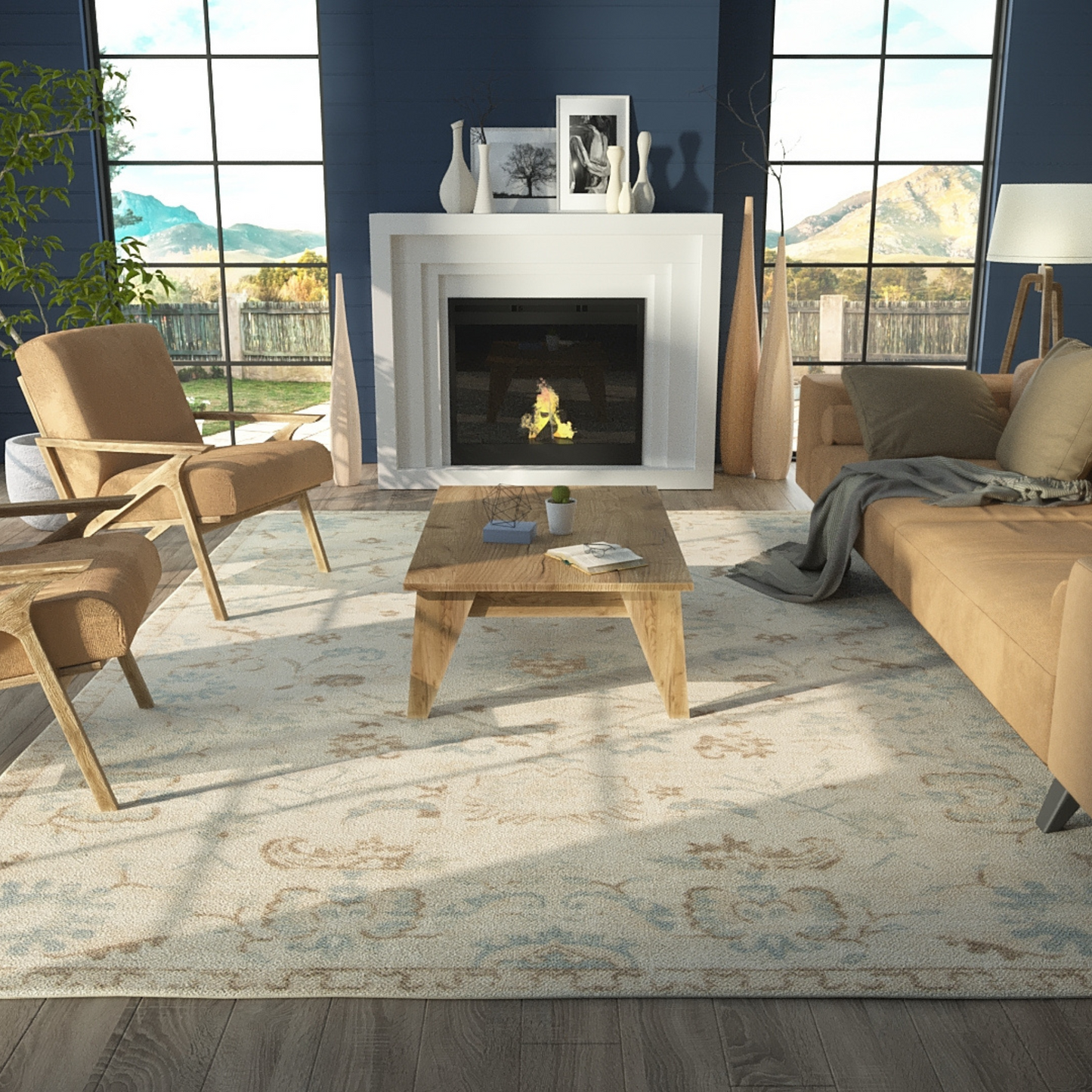 Ana Beige Wool Area Rug