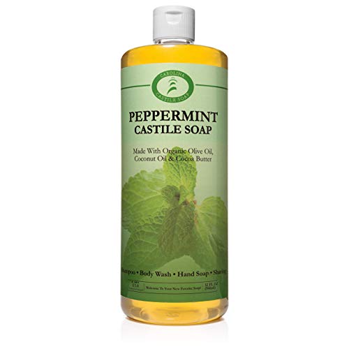 Carolina Peppermint Castile Soap Liquid �?Skin-Softening Olive Oil Soap Organic Body Wash �?Pure Castile Soap Peppermint Liquid Soap �?Vegan Castille Soap Liquid (Peppermint, 32 ounces)