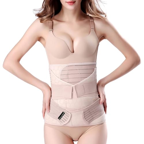 ChongErfei 3 in 1 Postpartum Support - Recovery Belly/waist/pelvis Belt Shapewear Slimming Girdle, Beige, One Size For Posture Correction