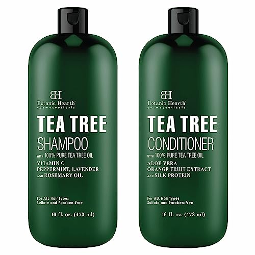 Botanic Hearth Shampoo and Conditioner Set - with 100% Pure Tea Tree Oil, for Itchy and Dry Scalp, Sulfate/Paraben Free - for Men and Women - 16 fl oz each